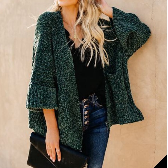 Desired Collection Sweaters - Velvet chenille short sleeve pocket cardigan